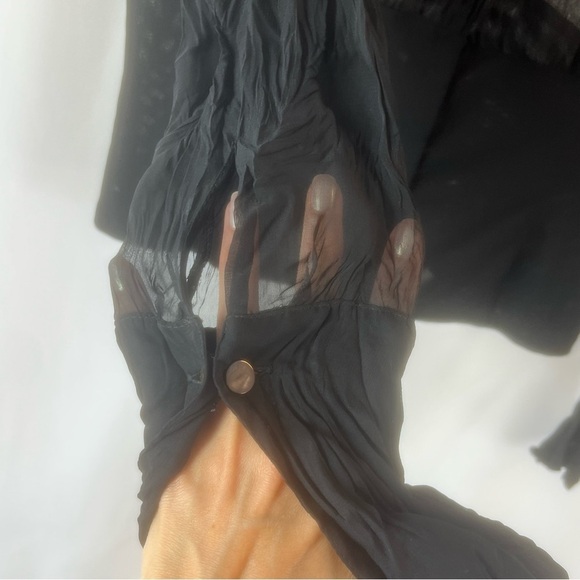 Vintage Blacky dress Berlin sleeved semi-sheer top. Black with Floral Design 8 - Picture 6 of 16